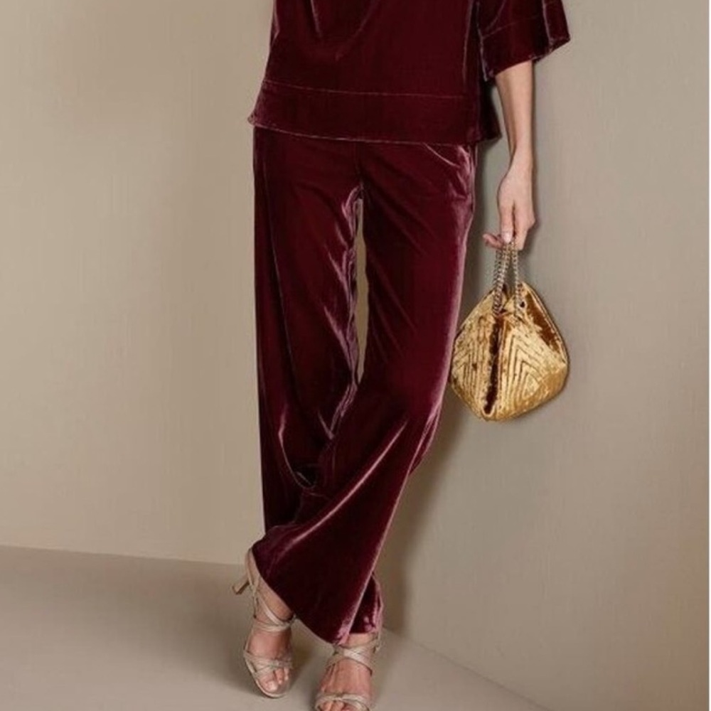 Soft Surroundings Aria Cabernet Velvet Wide Leg Pant